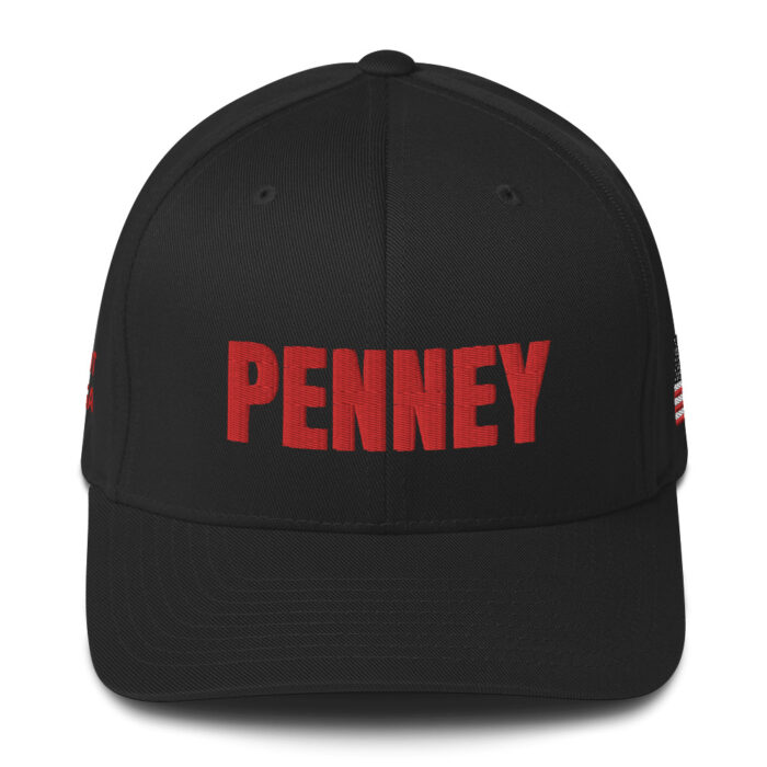 Baseball hat PENNEY front, Q PATRIOT over WWG1WGA on right side, PENNEY on back, small middle, American flag on left side; this hat is black , it is available multicam camo, GREY, whiteblue, , tan , charcoal, tricolor camouflage, blue - Michael J. Penney Store