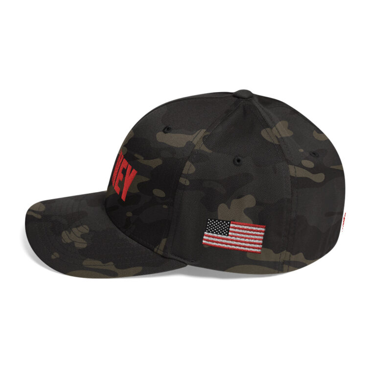 Baseball hat PENNEY front, Q PATRIOT over WWG1WGA on right side, PENNEY on back, small middle, American flag on left side; this hat is tricolor green woodland camo , it is available multicam camo, black , GREY, whiteblue, , tan , charcoal, tricolor camouflage, blue - Michael J. Penney Store
