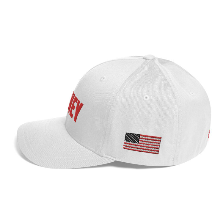 LEFT Baseball hat PENNEY front, Q PATRIOT over WWG1WGA on right side, PENNEY on back, small middle, American flag on left side; this hat is white , it is available multicam camo, red, blue, tan, grey, charcoal, tricolor camouflage, black - Michael J. Penney Store