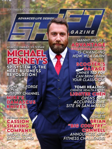 Michael J. Penney on the cover of shift advance life design magazine, MJPenney